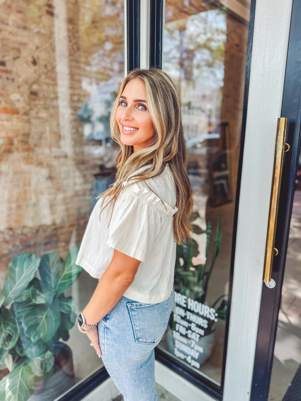 Cream crop blouse