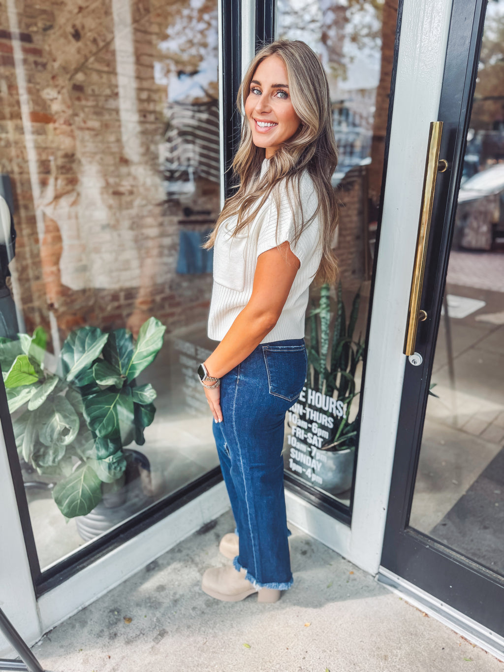 Dark wash straight jeans