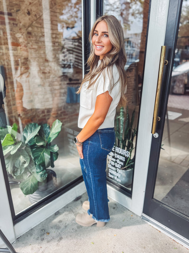 Dark wash straight jeans