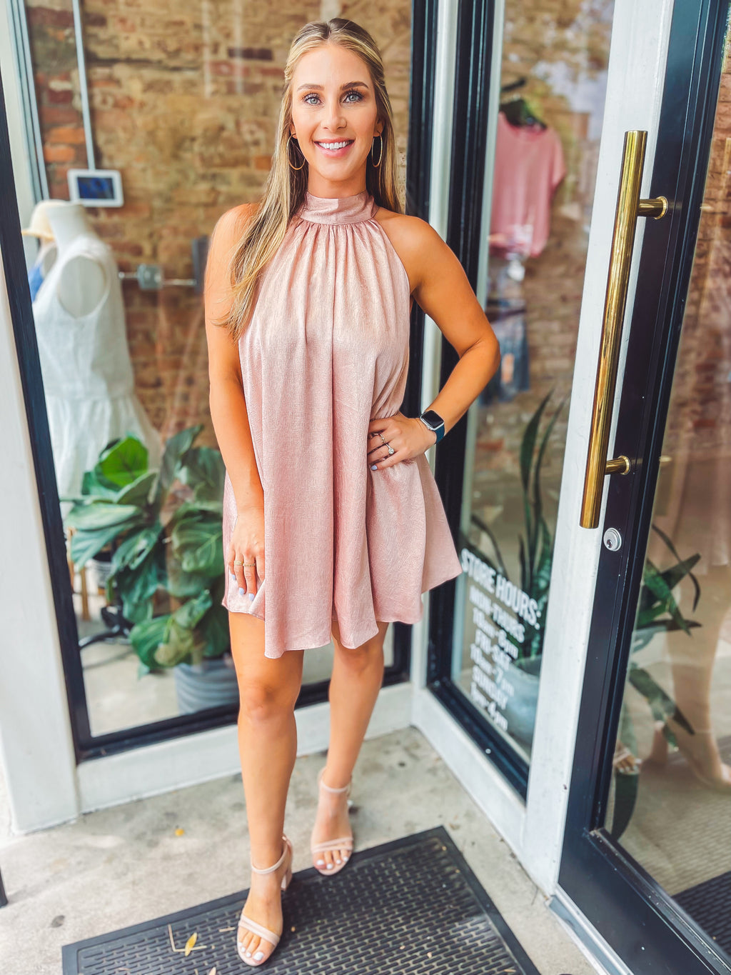 Pink trapeze mini dress