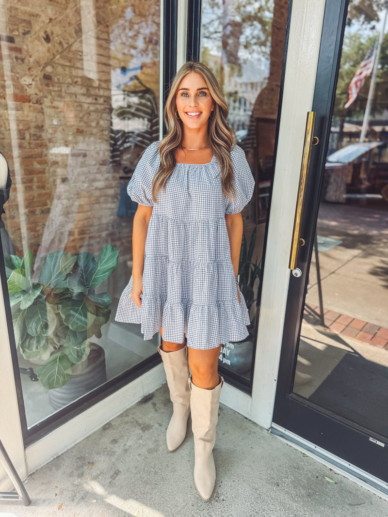 Plaid tiered mini dress