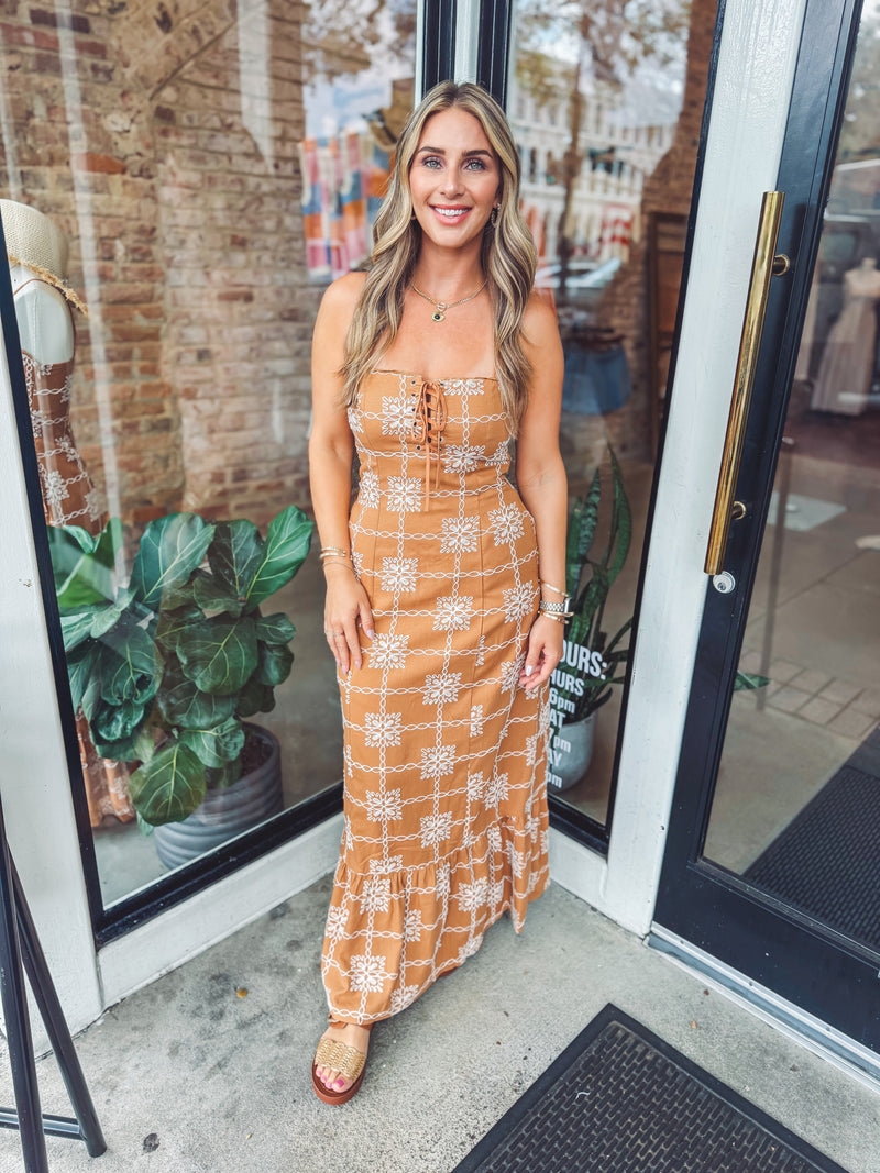 Embroidered linen maxi dress