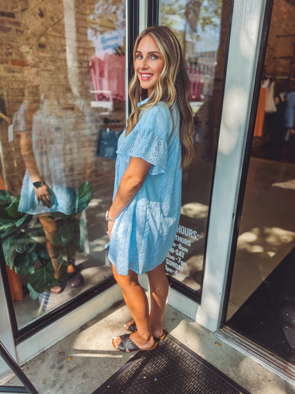 Blue eyelets mini dress