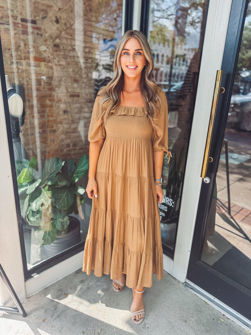Ruffle tiered midi dress - taupe