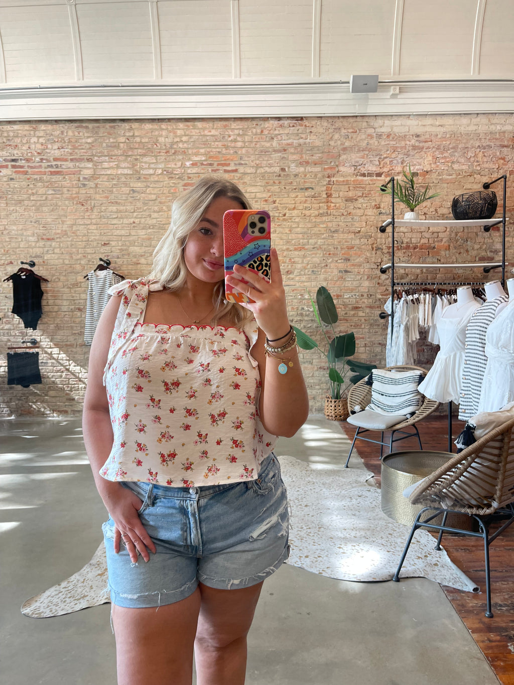 Floral scalloped tank