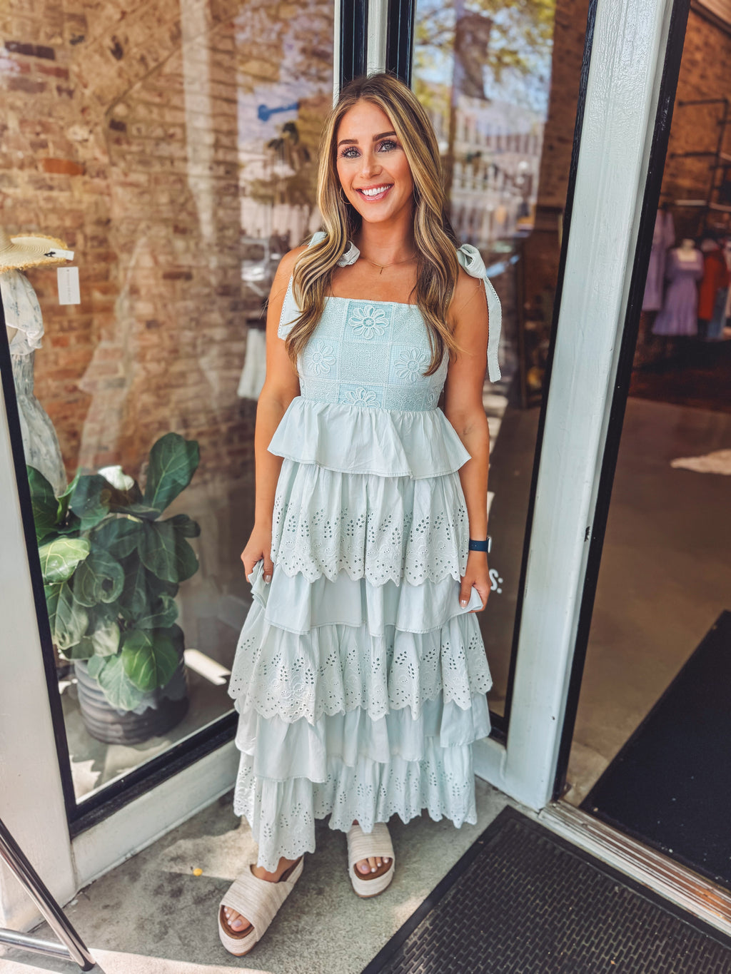 Tiered eyelet maxi dress