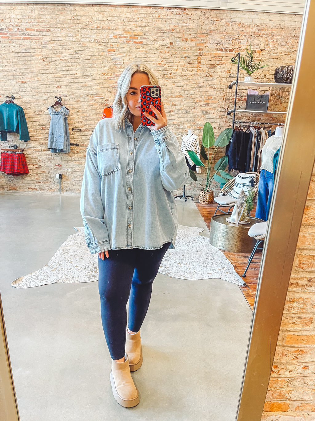 Denim button shacket