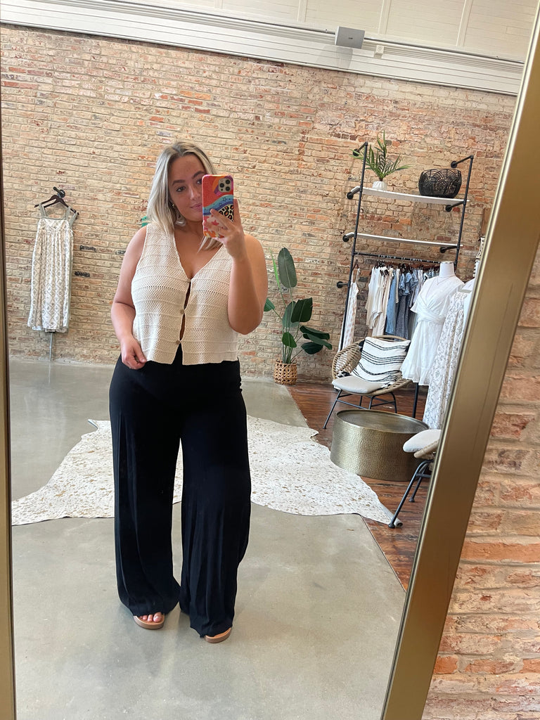 Black smocked pants