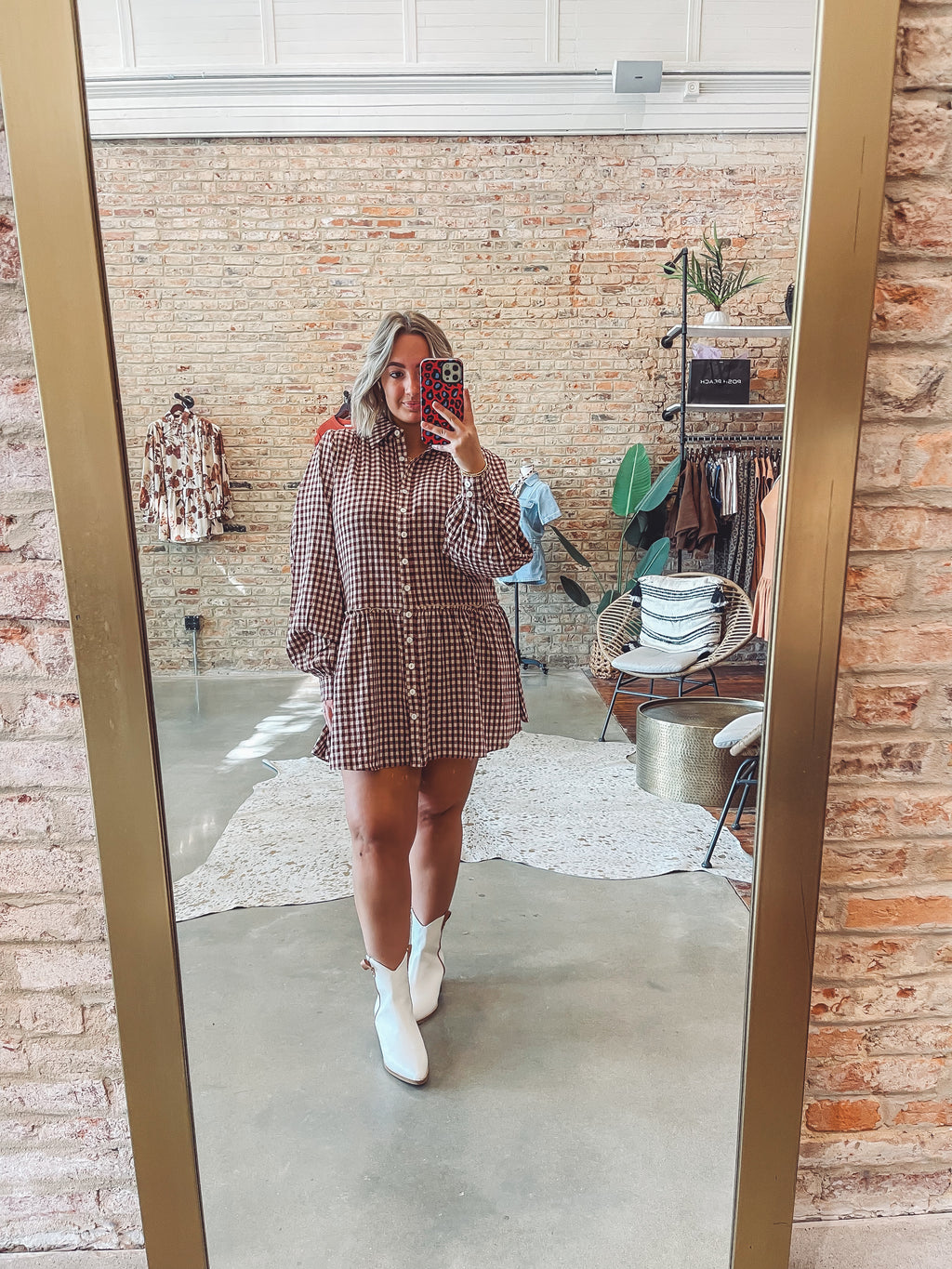 Burgundy gingham dress