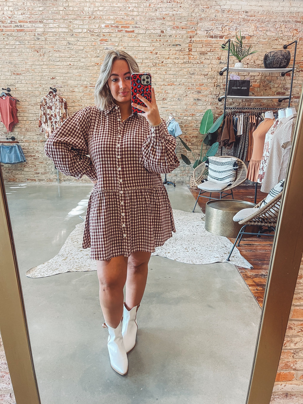 Burgundy gingham dress