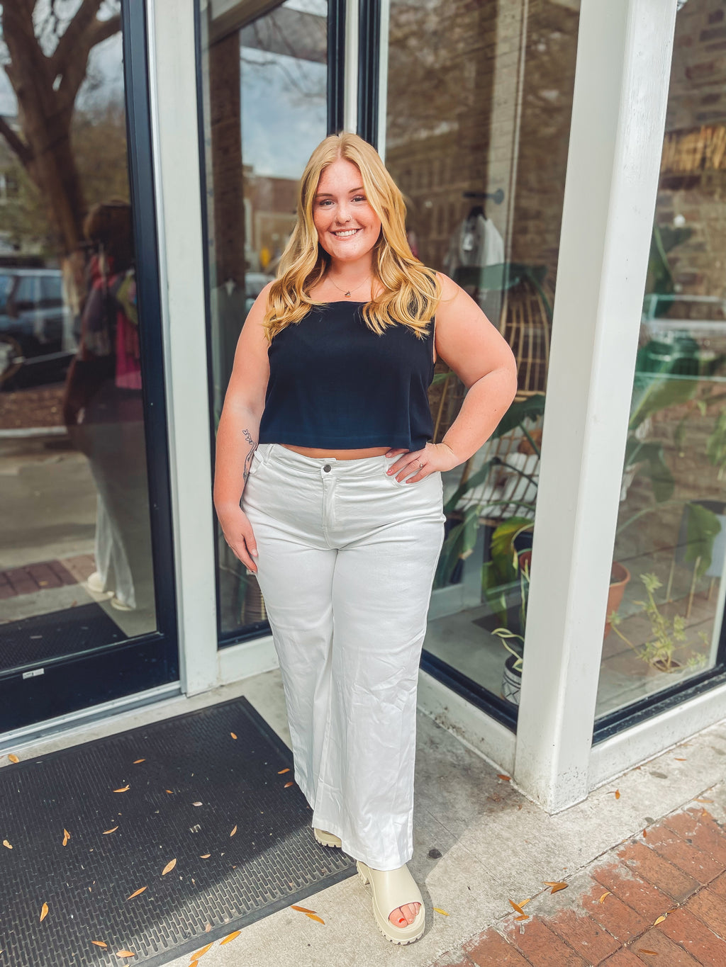 White wide leg pants