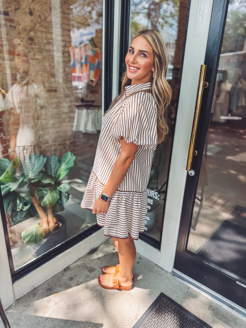 Mocha striped mini dress