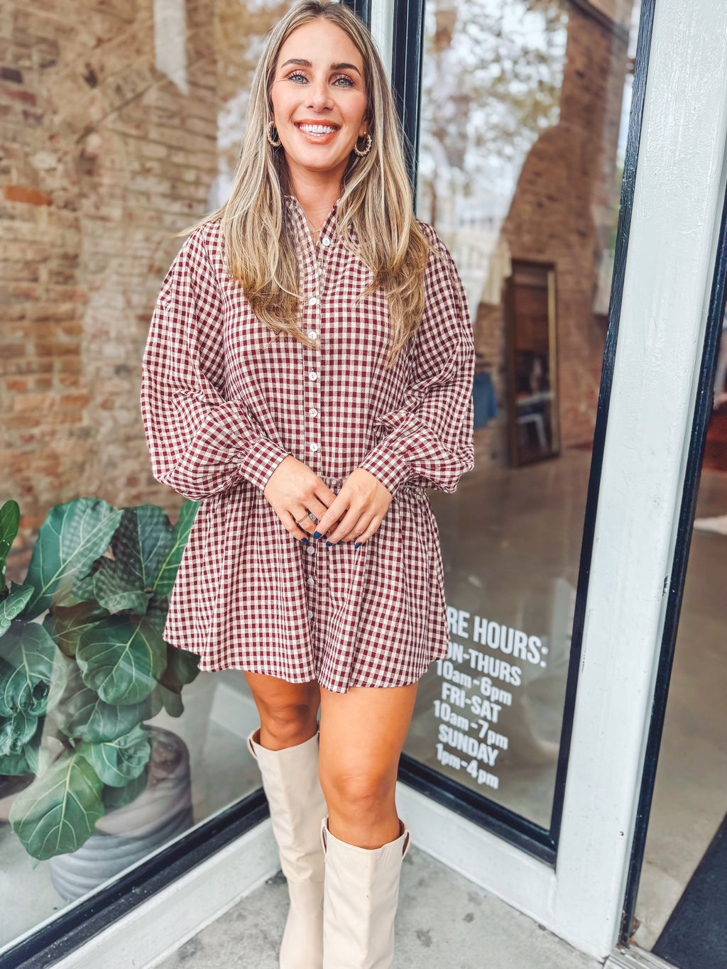 Burgundy gingham dress