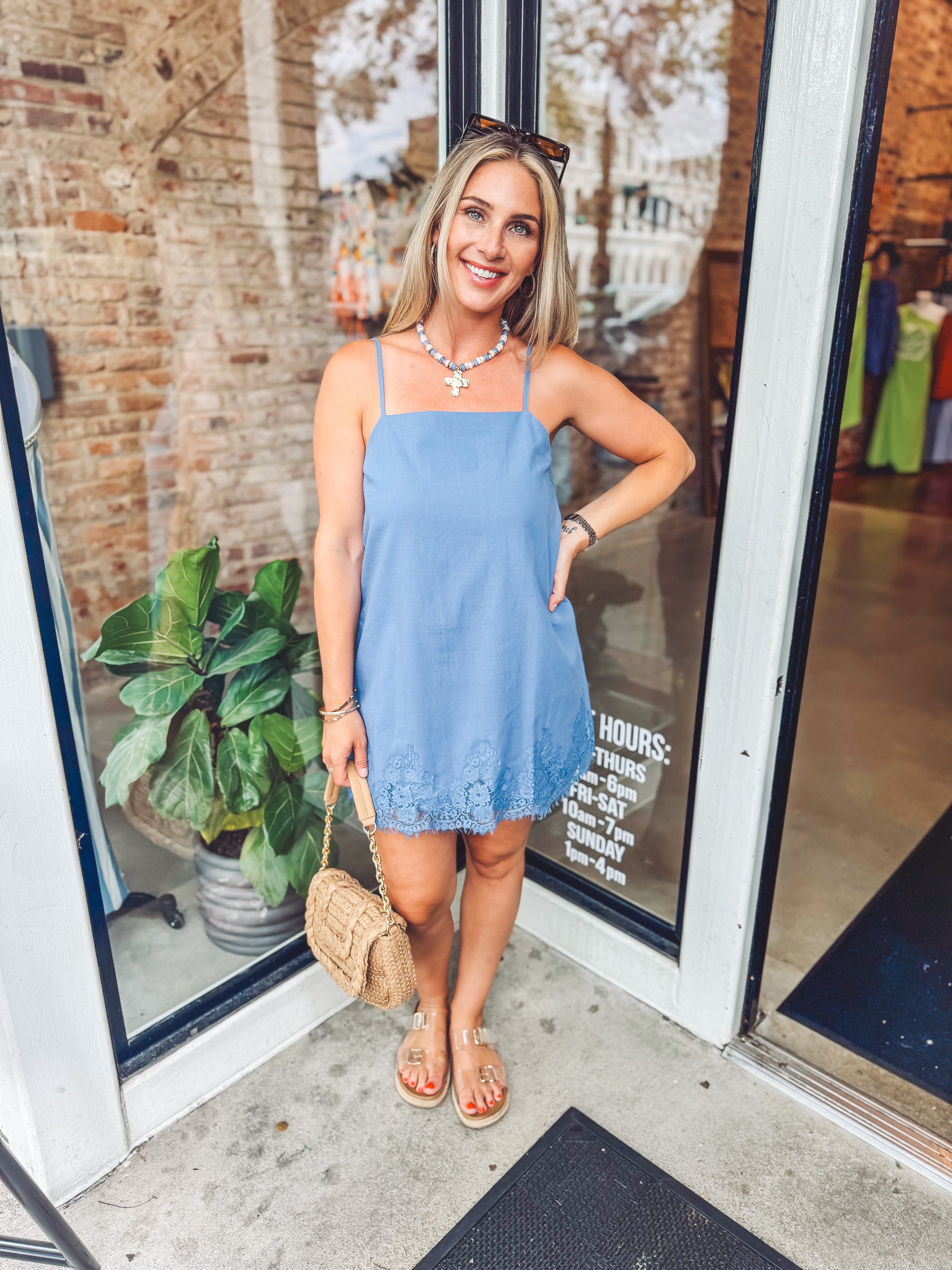 lace shift dress blue Larissa Lace Shift Dress