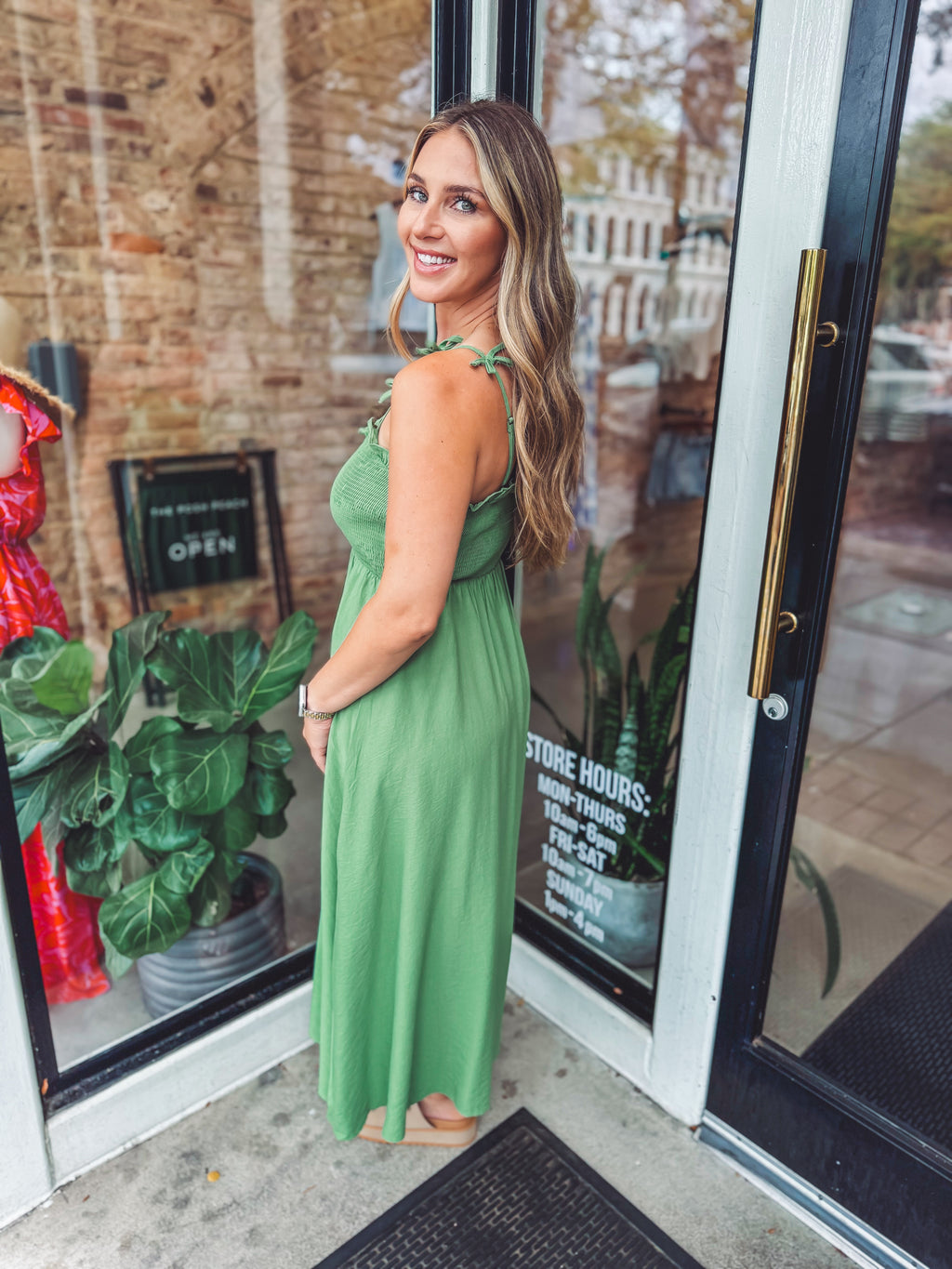 Bow smocked midi dress