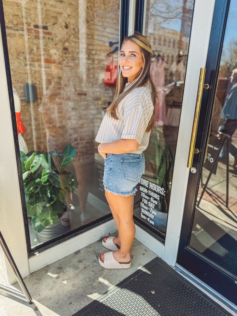 Medium wash denim shorts