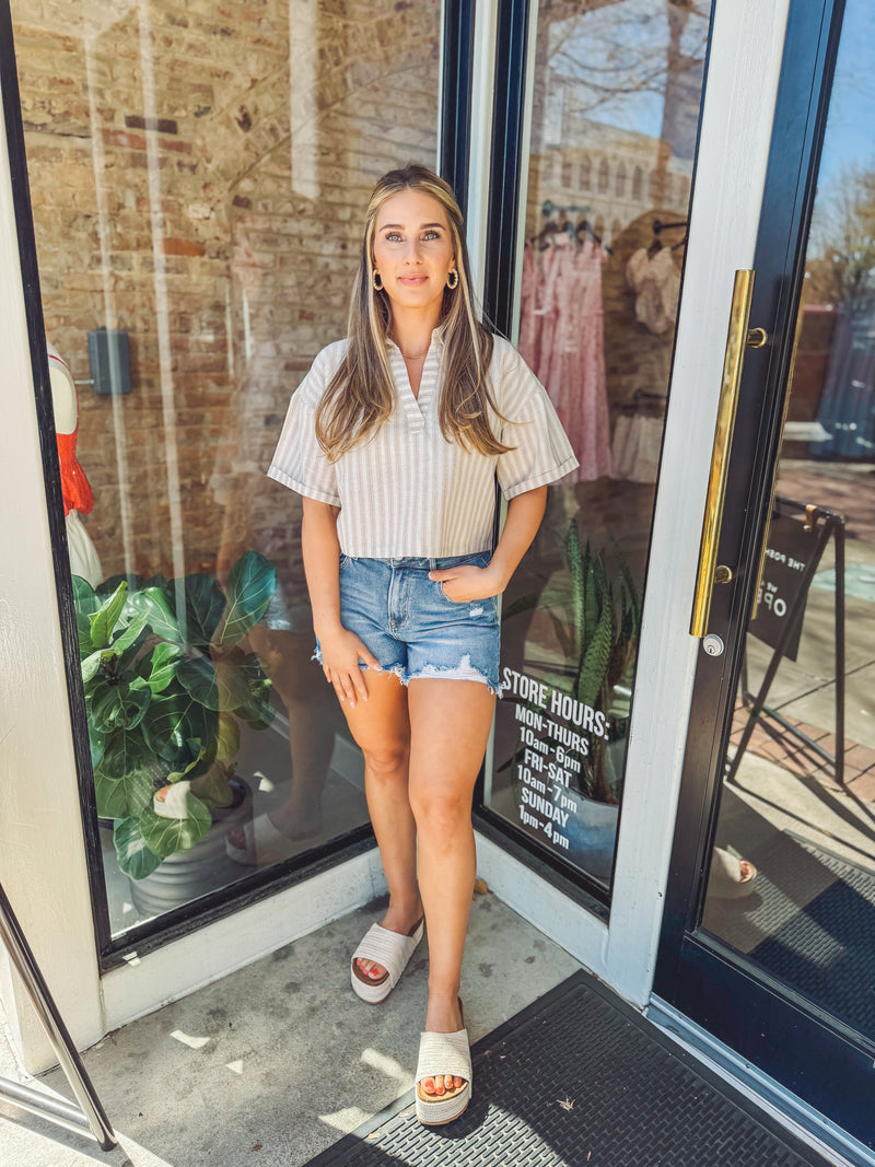 Medium wash denim shorts