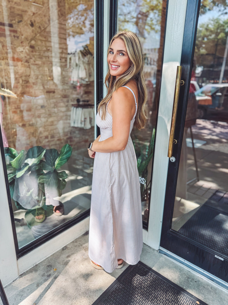 Khaki striped midi dress