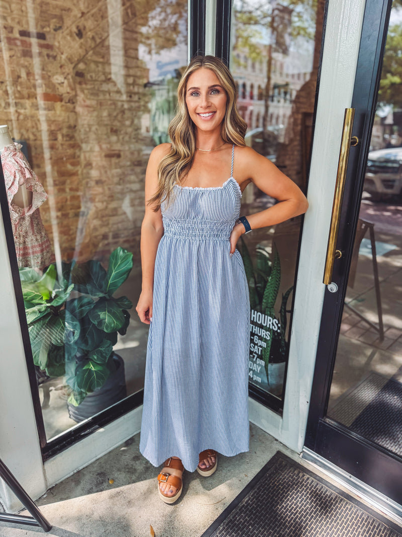 Navy striped midi