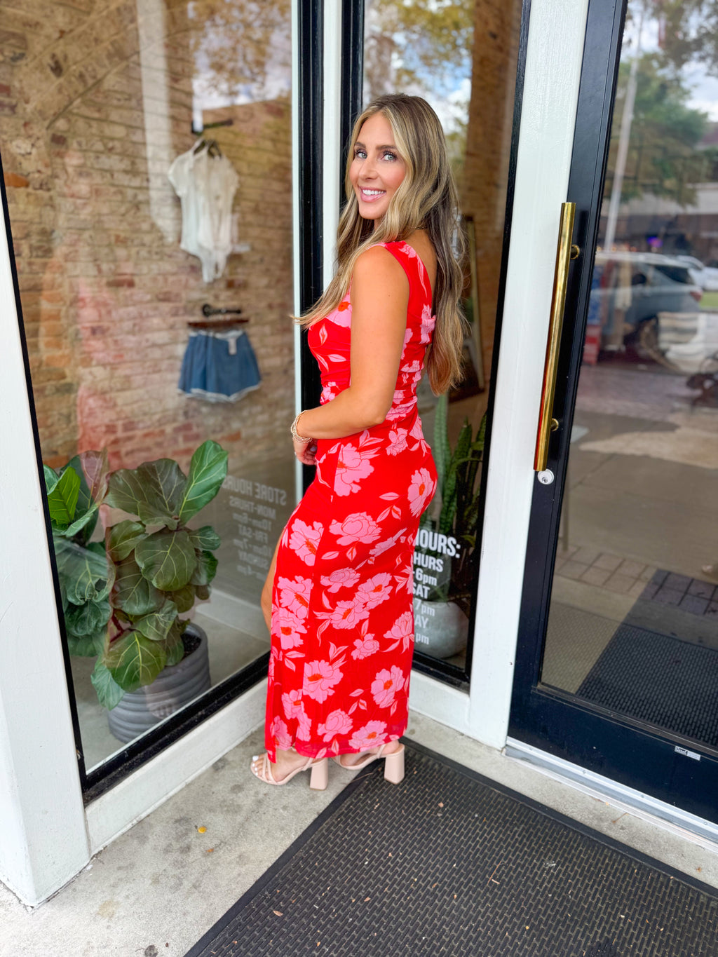 Lady in red maxi dress