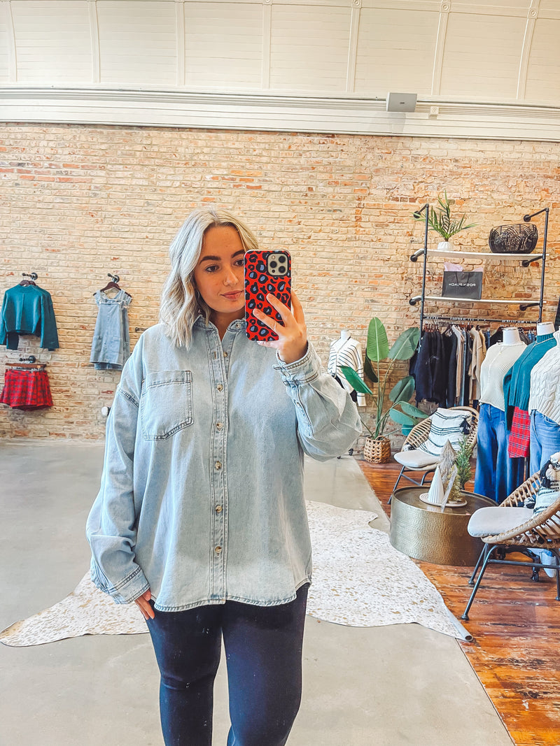 Denim button shacket