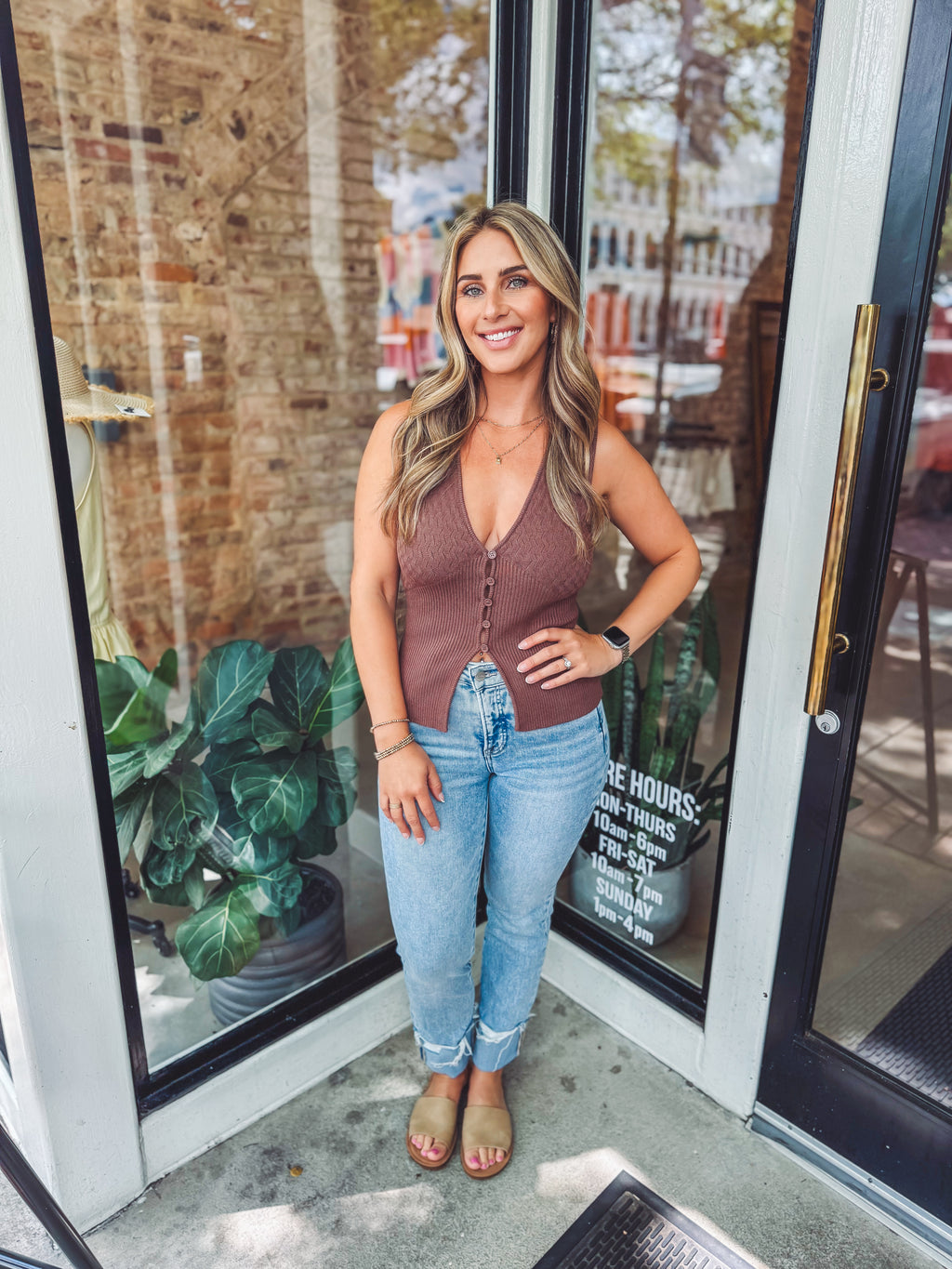Mocha pointelle sweater top
