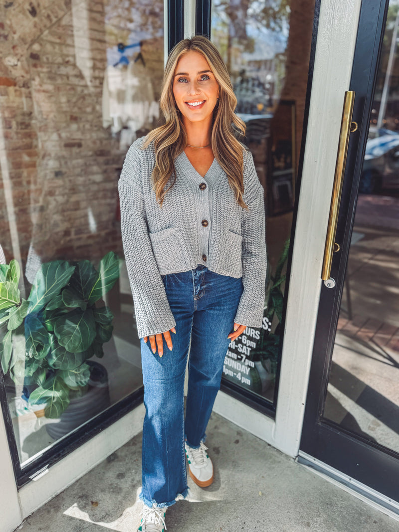 Knit button cardigan - gray