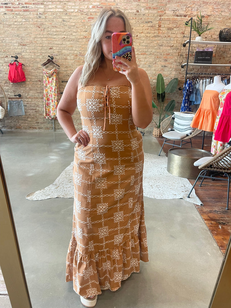 Embroidered linen maxi dress