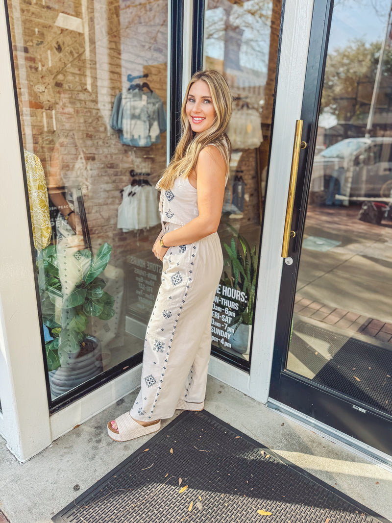 Brunch babe linen bottoms - set