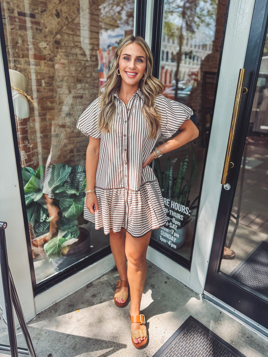 Mocha striped mini dress