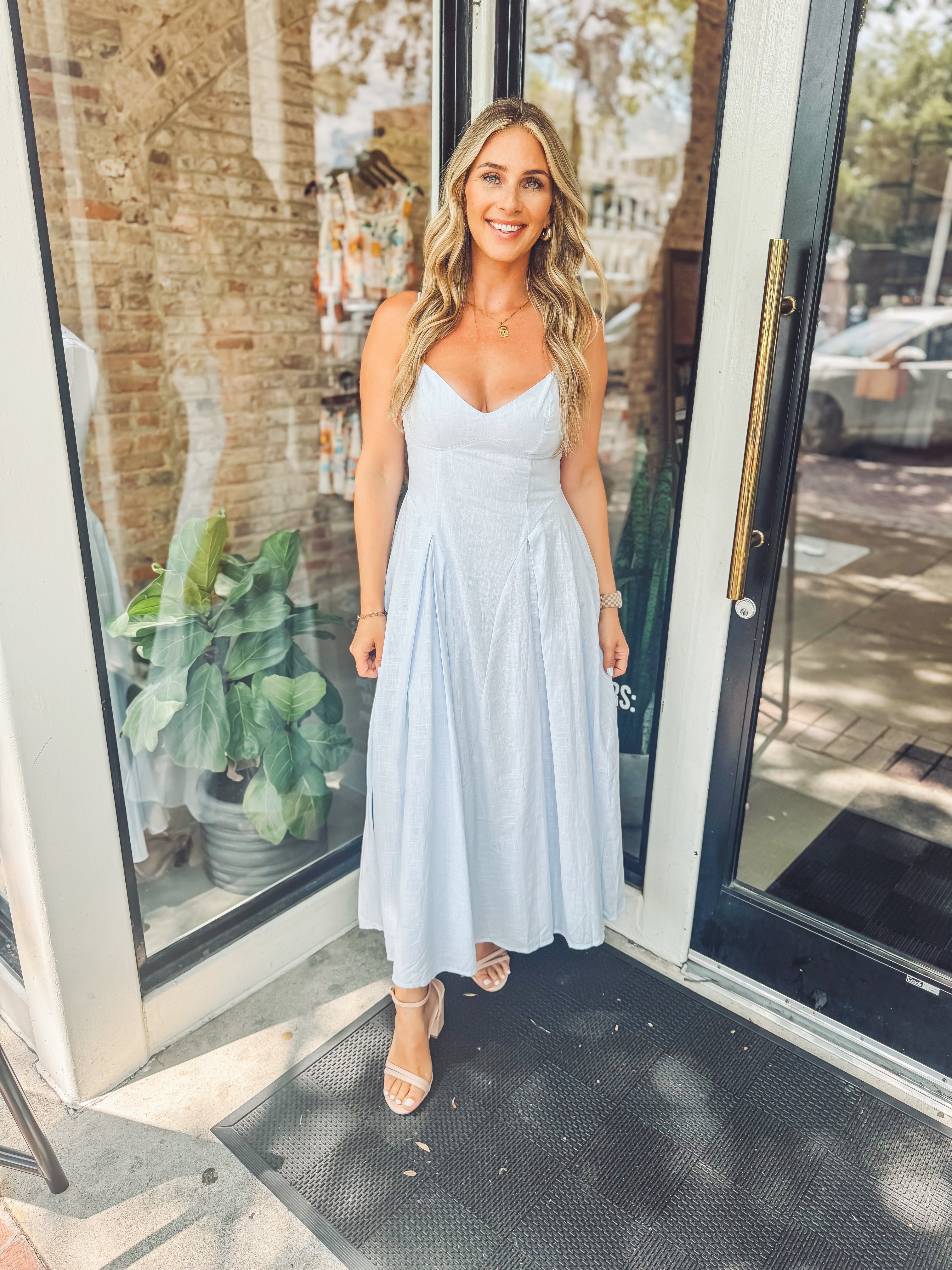 midi dress length for 5'3 Into the blue Stylish Summer Dress Trends midi wool dress High fashion Size:Medium (7 - 7 1/8)