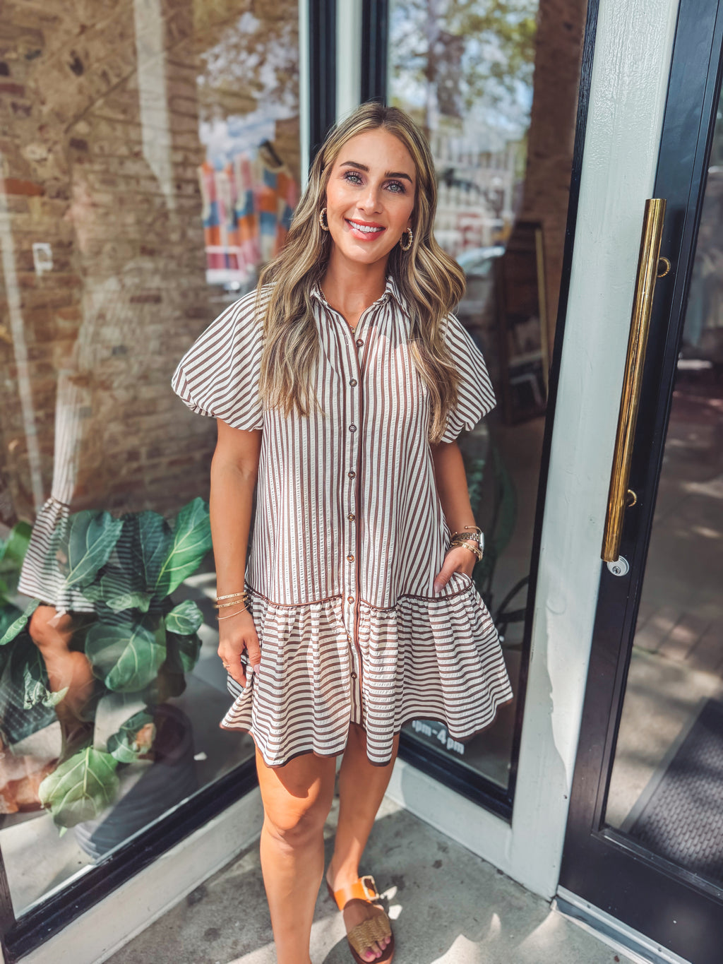 Mocha striped mini dress