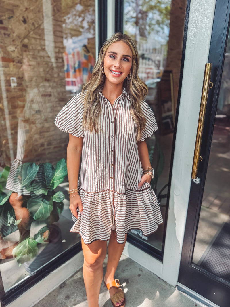 Mocha striped mini dress