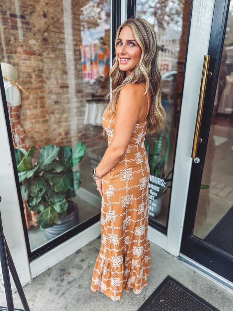 Embroidered linen maxi dress