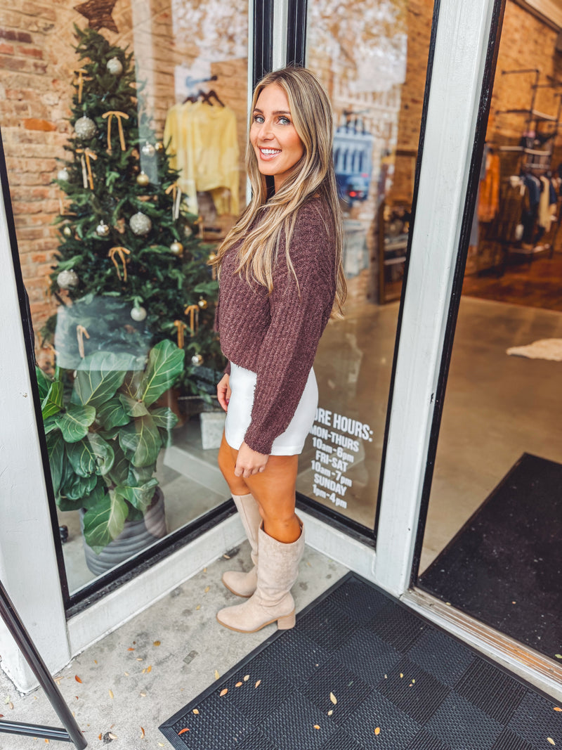 Fluffy button cardigan- mocha