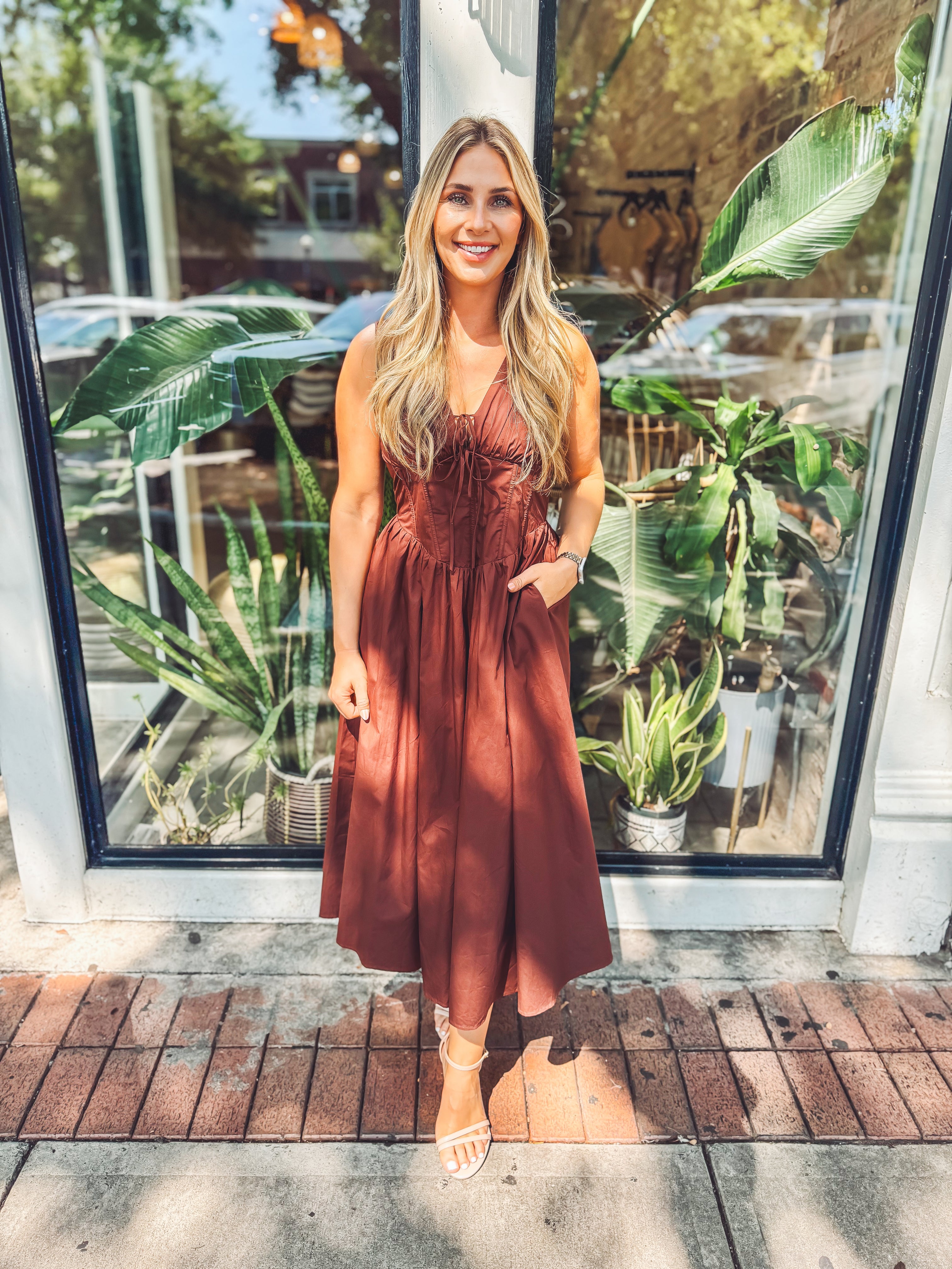 brown poplin midi dress Chocolate Womens dresses