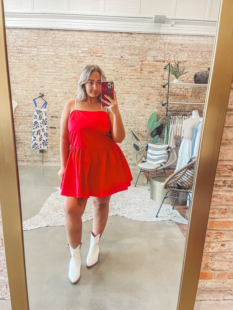 Pop of red mini dress