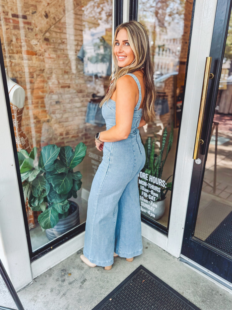 Denim zipper jumpsuit