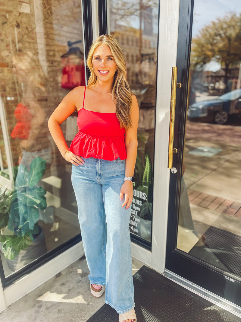 Bubble hem top - red