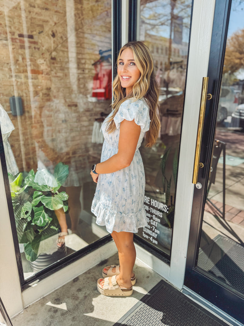 Spring in blue mini dress