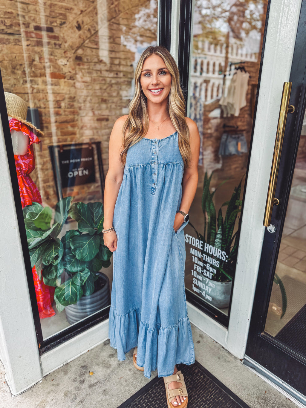 Denim tiered maxi dress