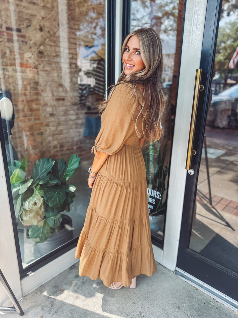 Ruffle tiered midi dress - taupe