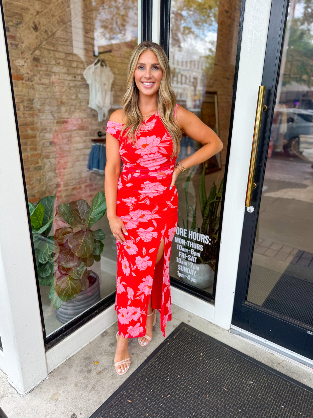 Lady in red maxi dress