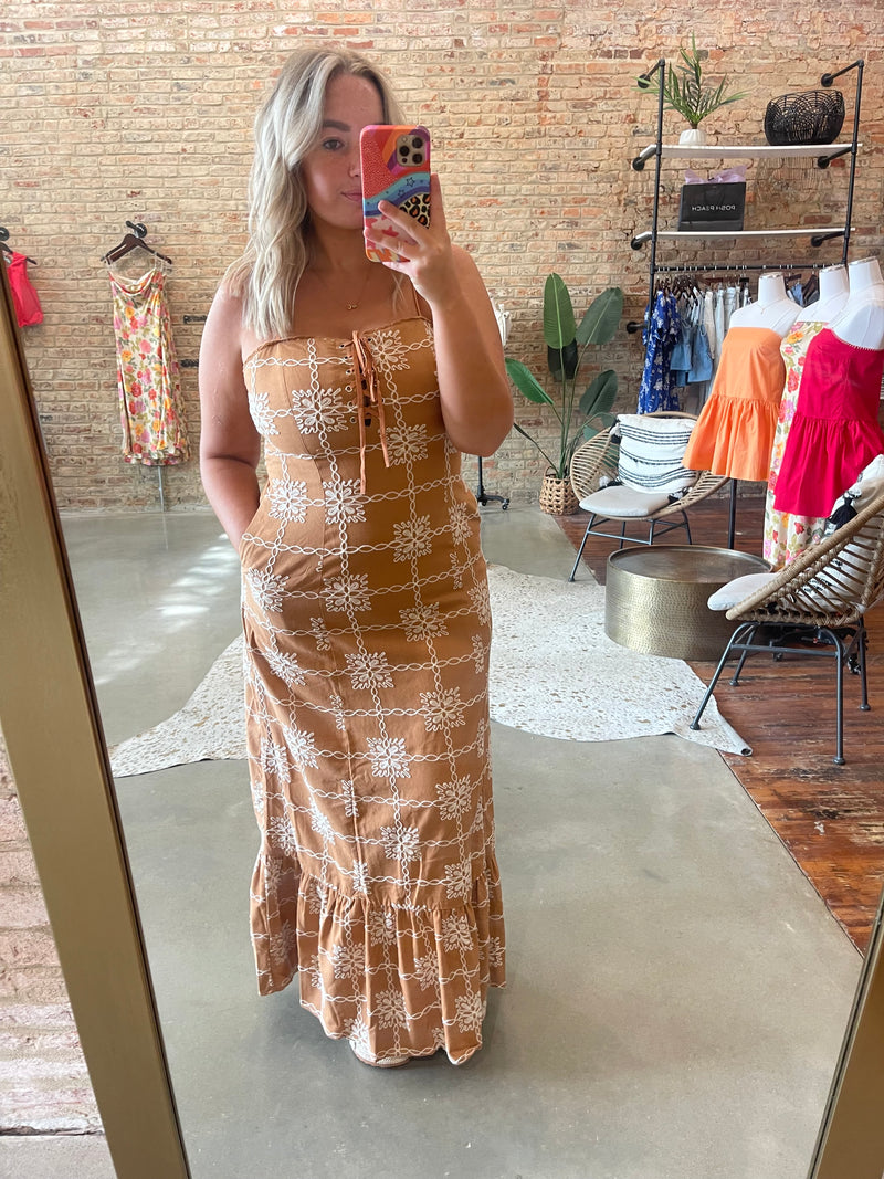 Embroidered linen maxi dress