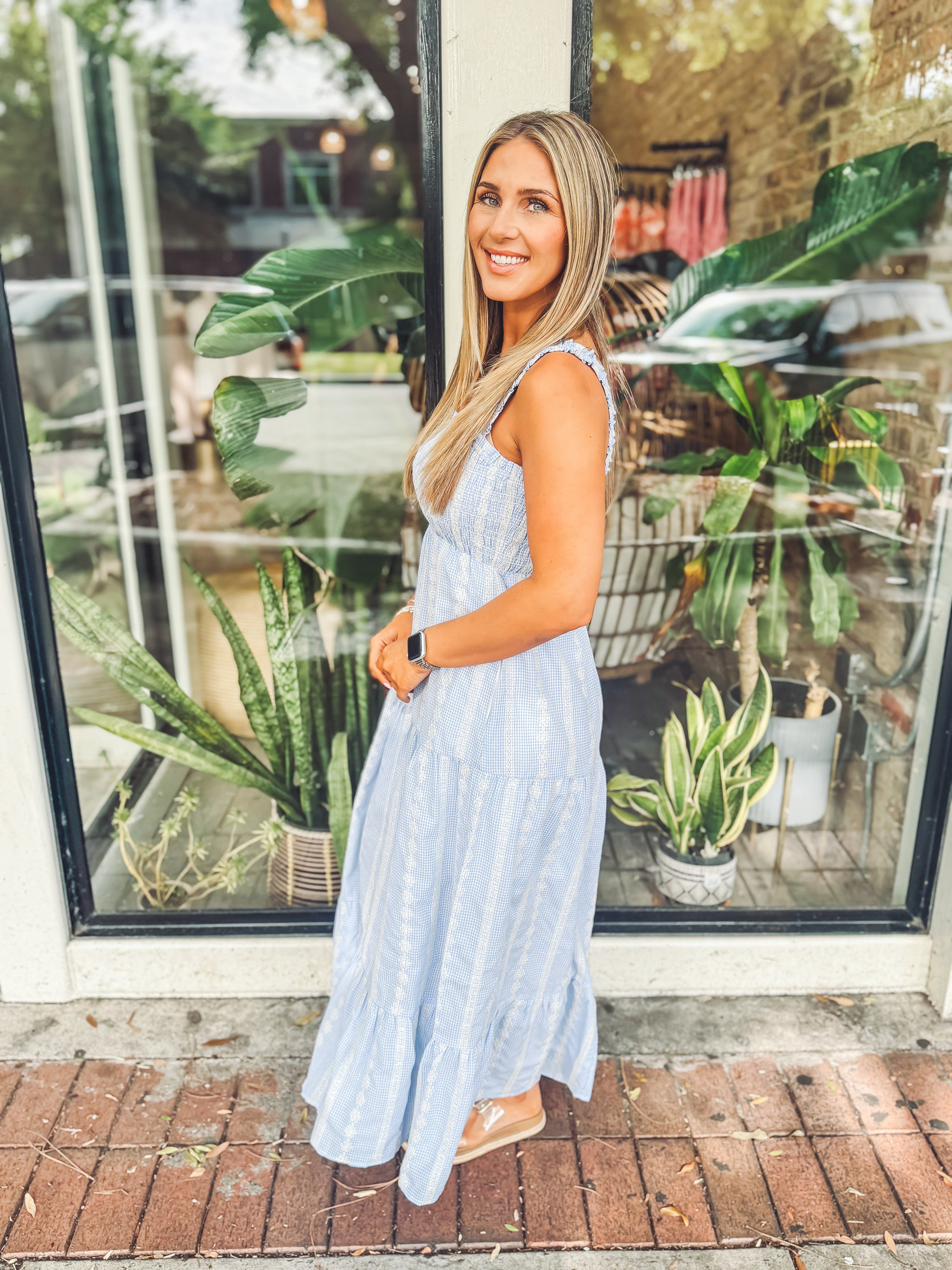 blue smocked maxi dress Blue smocked maxi dress