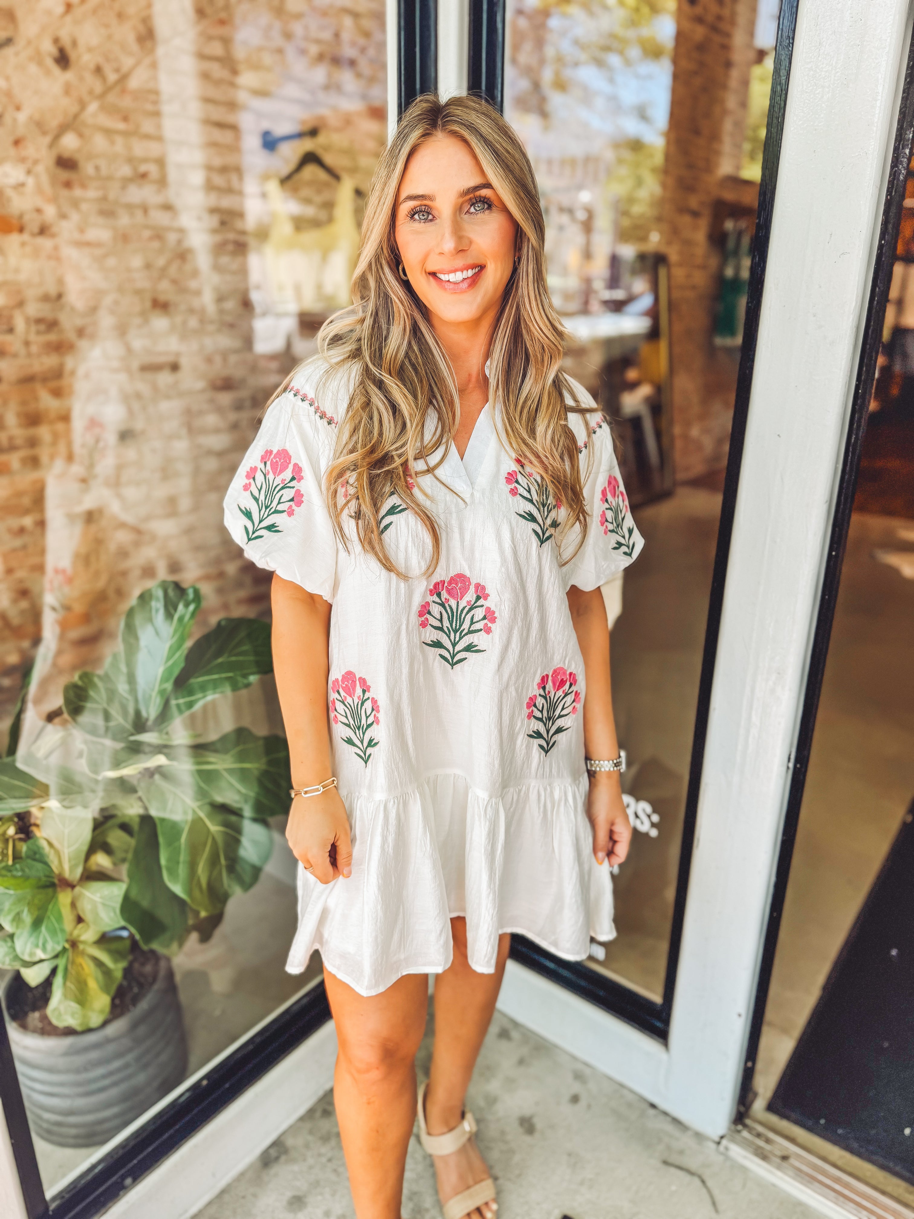 Cream embroidered mini dress
