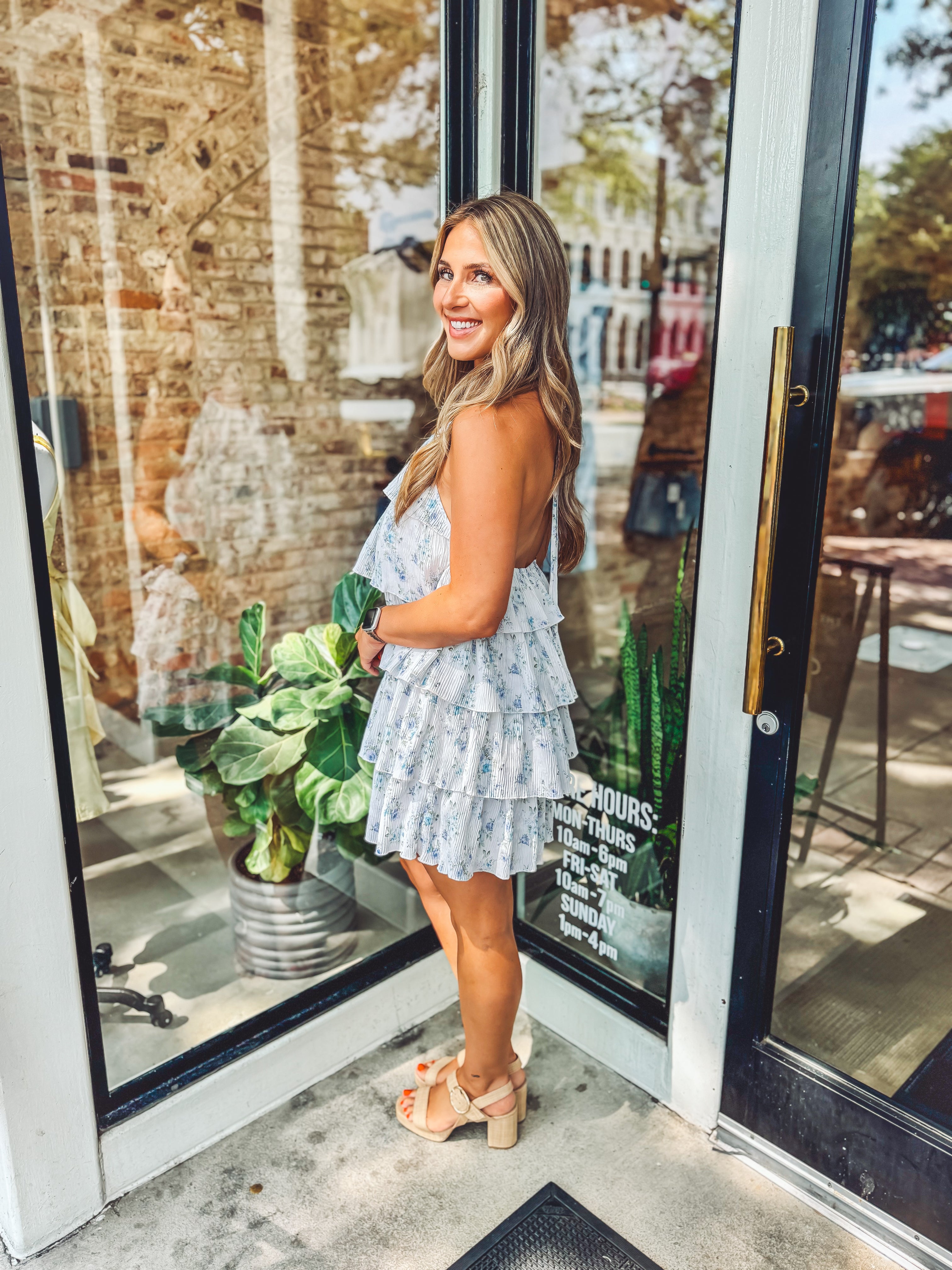 Blue pleated mini dress
