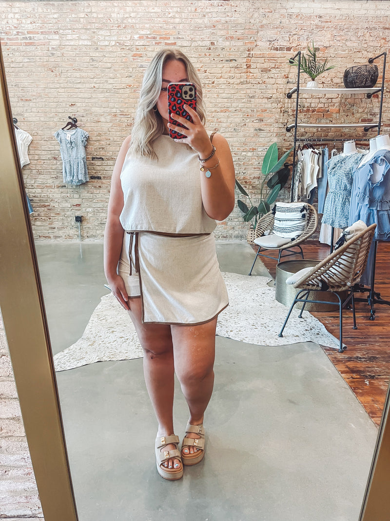 Contrast trim skort - set