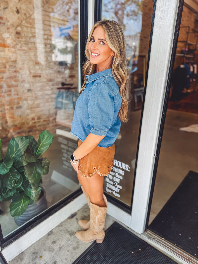 Denim button top