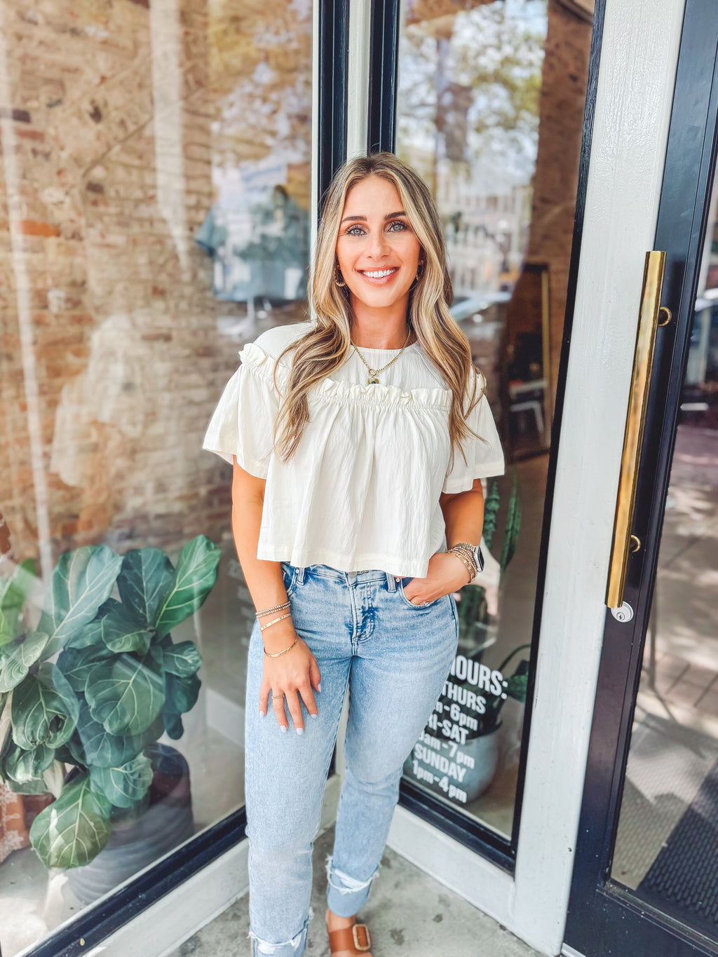 Cream crop blouse